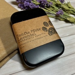 Sanfte Pfote Waschseife LAVENDEL & AKTIVKOHLE 85g in der praktischen Metalldose