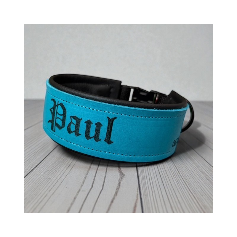 Fettlederhalsband (echtes Leder)  (48mm breit) mit Nappaleder unterlegt und 40 mm Steckverschluss