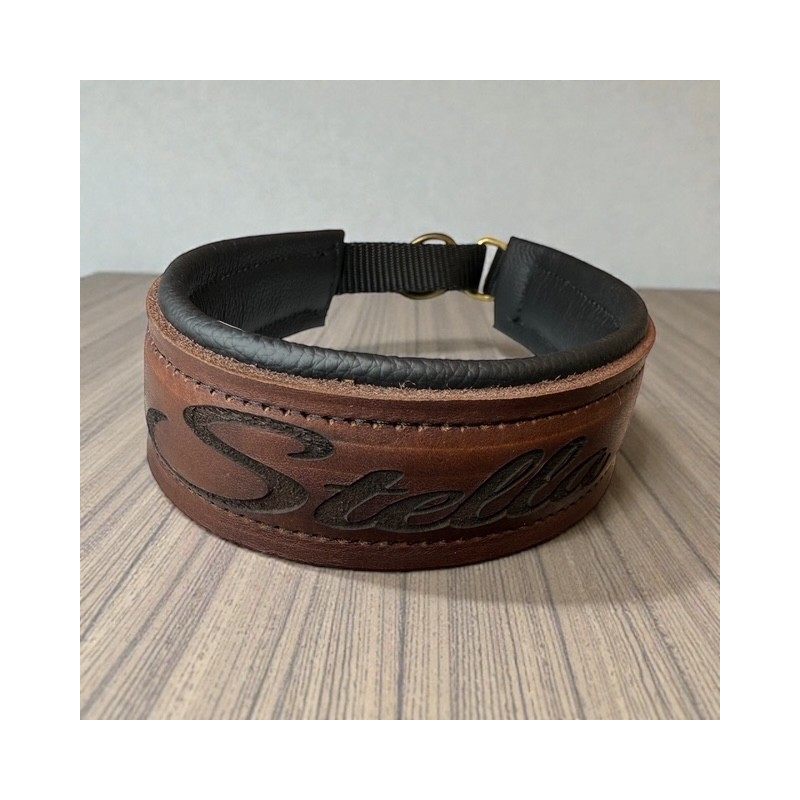 Zugstopp Halsband aus Fettleder mit Rinder Nappaleder unterlegt (echtes Leder)